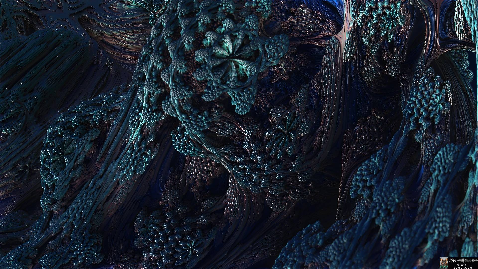 Still image from the JCMDI video Blue Coral on YouTube, rendered with Mandelbulb 3D